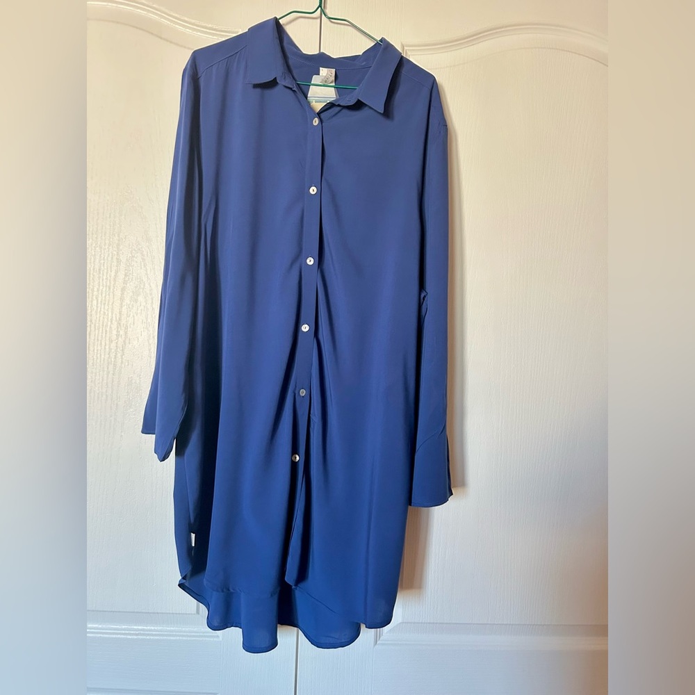 Captiva Blue Button-Up Shirt Dress (Cover Up) size XL